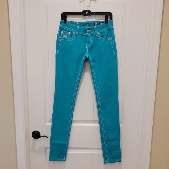 Miss Me Teal Skinny Low Rise Jeans Size 26 - Picture 1 of 11